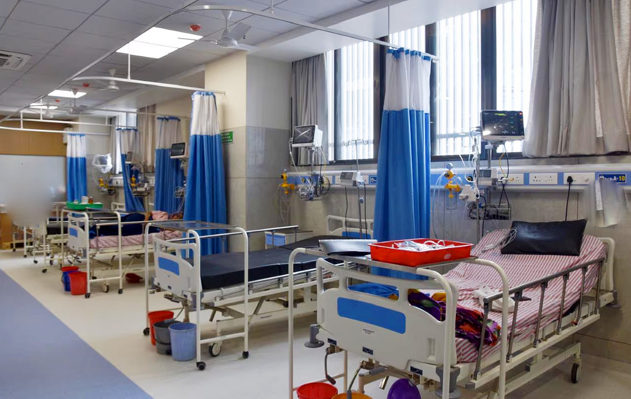 Patient beds in a hospital ward